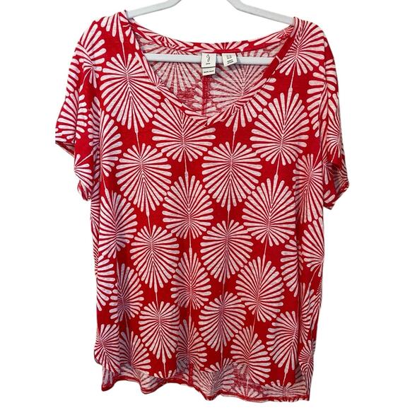 Joie Size 1X Linen Knit T-Shirt Red White Palm Frond Print Casual Vacation - Picture 1 of 4